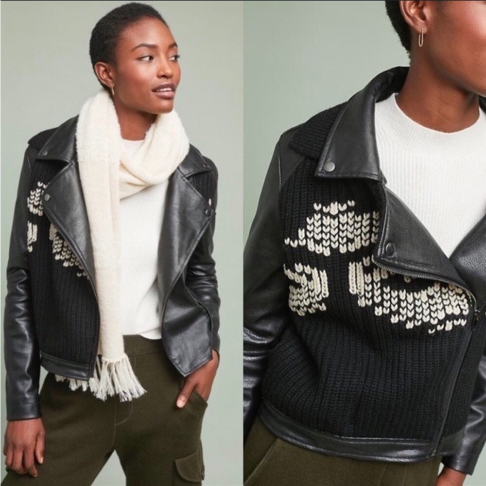 Anthropologie faux leather jacket with fabric detail